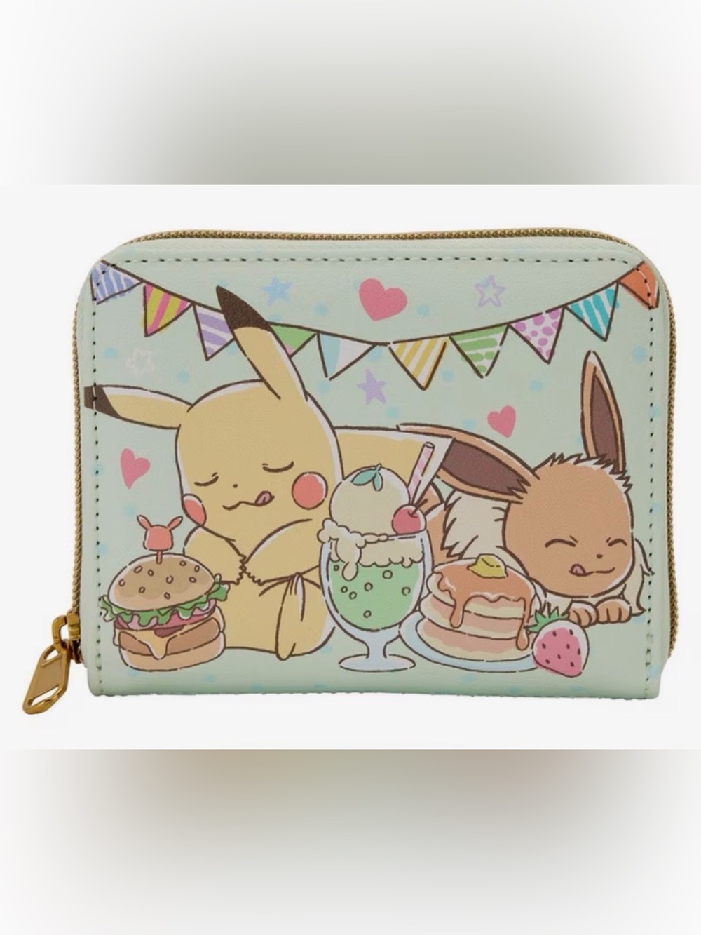 NWT Loungefly Pokemon Cafe Pikachu Eevee Food Zip Around Wallet GameStop Exclus